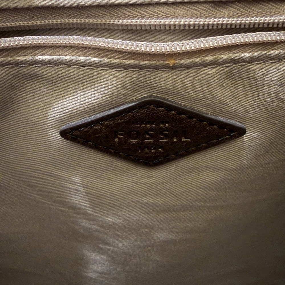Fossil Sydney Large Tote Bag Gray Black Brown Plaid Windowpane PVC 17x12x4 - Picture 10 of 12